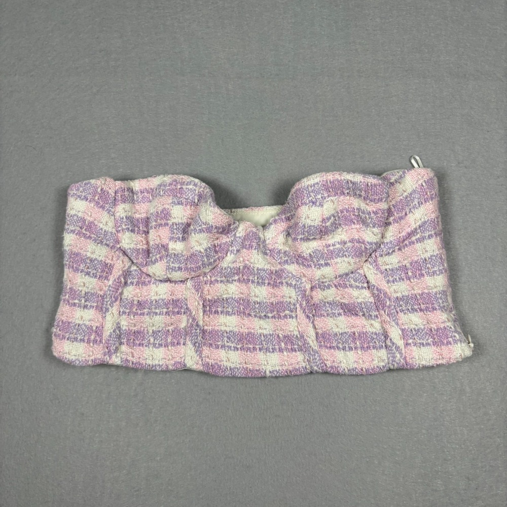 Zara Women's Plaid Tweed Corset Crop‎ Top Purple/Pink Size Medium